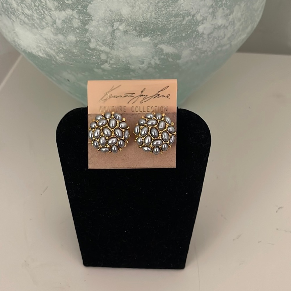 Kenneth Jay Lane Grey Pearl Clip Earrings